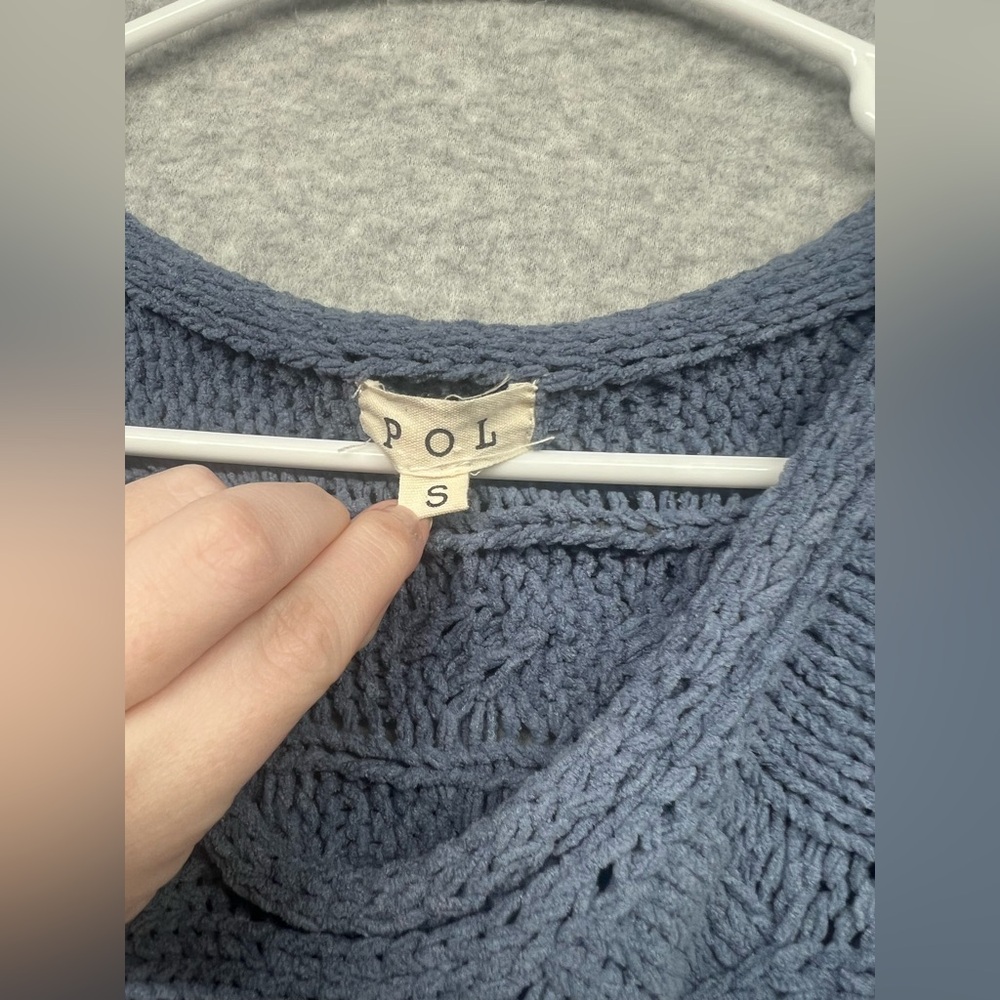 POL Blue Textured Cable-Knit Scoop Neck Sweater - Picture 3 of 9